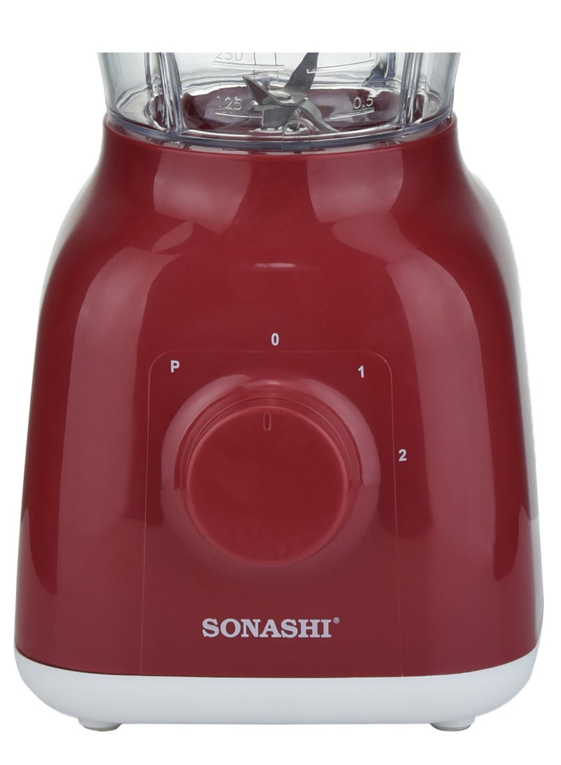 سوناشي خلاط وعصارة 2 في 1 | وعاء غير قابل للكسر سعة 1.25 لتر | 350 واط | إعدادين للسرعة ونظام نبض | الأفضل لطحن التوابل، صنع العصائر والعصائر | مع شفرات من الفولاذ المقاوم للصدأ، نظام قفل أمان | SB-144N أحمر - Image 5