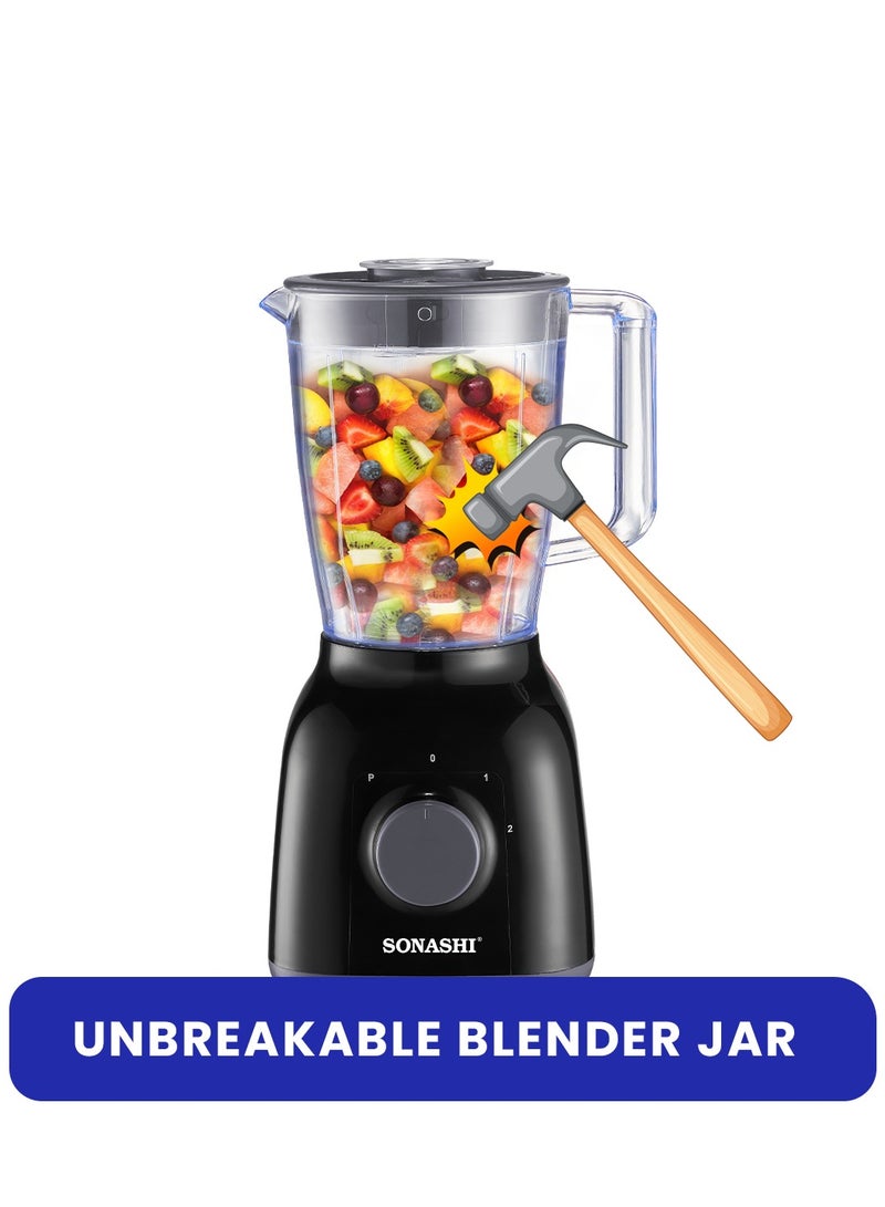 سوناشي خلاط وعصارة 2 في 1 | وعاء غير قابل للكسر سعة 1.25 لتر | 350 واط | إعدادين للسرعة ونظام نبض | الأفضل لطحن التوابل، صنع العصائر والعصائر | مع شفرات من الفولاذ المقاوم للصدأ، نظام قفل أمان | SB-144N أسود - Image 2