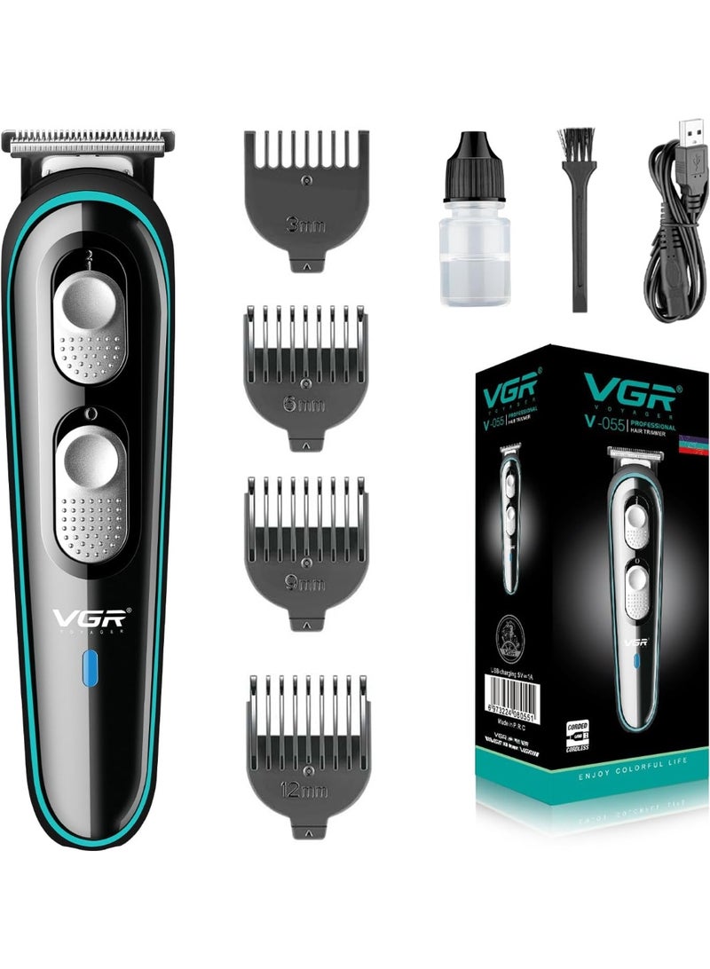VGR V-055 Professional Hair Trimmer for Men | 4 Guide Combs, Corded & Cordless, Adjustable Blade | Beard & Hair Grooming | USB Charging with 120 Min Runtime - Black - Image 1