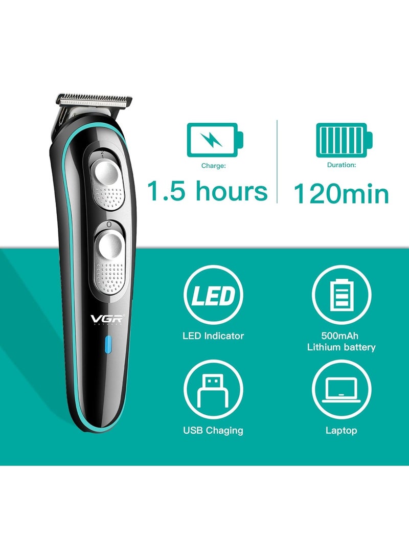 VGR V-055 Professional Hair Trimmer for Men | 4 Guide Combs, Corded & Cordless, Adjustable Blade | Beard & Hair Grooming | USB Charging with 120 Min Runtime - Black - Image 4