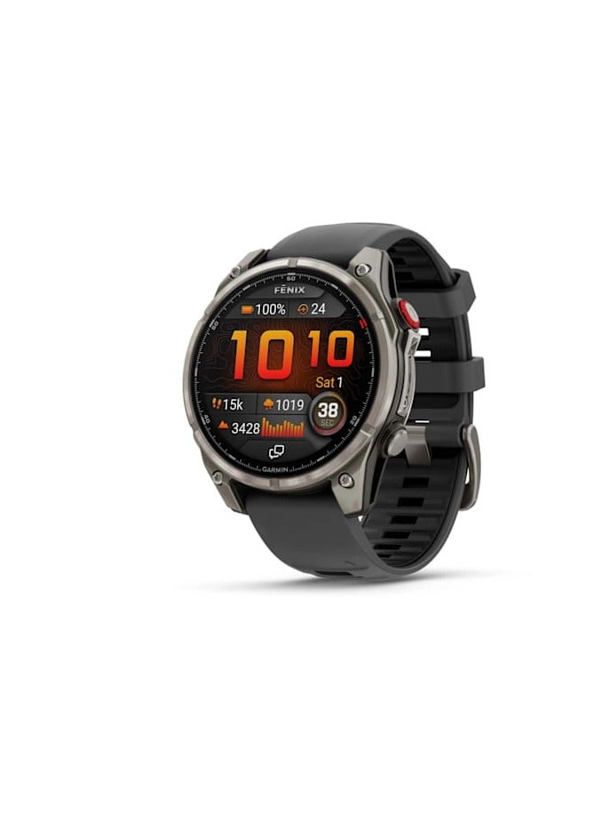 GARMIN Fenix 8 Pro - 47MM - Titanium with Graphite/Black Silicone Band - Up to 8 Days of Battery Life  - 1.4"Amoled Display, sapphire crystal, Heart Rate Monitor, All day stress monitor, Gps tracking, Super bright LED flashlight, iOS and Android compatible Graphite - Image 1