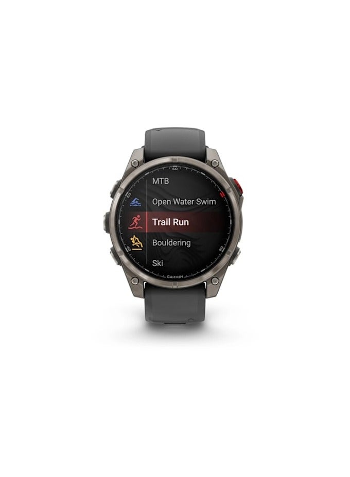 GARMIN Fenix 8 Pro - 47MM - Titanium with Graphite/Black Silicone Band - Up to 8 Days of Battery Life  - 1.4"Amoled Display, sapphire crystal, Heart Rate Monitor, All day stress monitor, Gps tracking, Super bright LED flashlight, iOS and Android compatible Graphite - Image 4