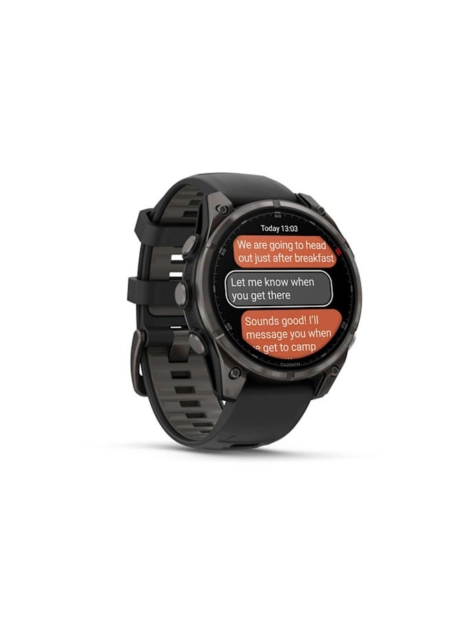 GARMIN Fenix 8 Pro - 51MM - Carbon Gray DLC Titanium with Black/Pebble Gray Silcone Band - Up to 15 Days of Battery Life  - 1.4"Amoled Display, sapphire crystal, Heart Rate Monitor, All day stress monitor, Gps tracking, Super bright LED flashlight, iOS and Android compatible black - Image 3