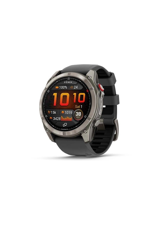 GARMIN Fenix 8 Pro - 51MM - Titanium with Graphite/Black Silicone Band - Up to 15 Days of Battery Life  - 1.4"Amoled Display, sapphire crystal, Heart Rate Monitor, All day stress monitor, Gps tracking, Super bright LED flashlight, iOS and Android compatible Graphite - Image 1