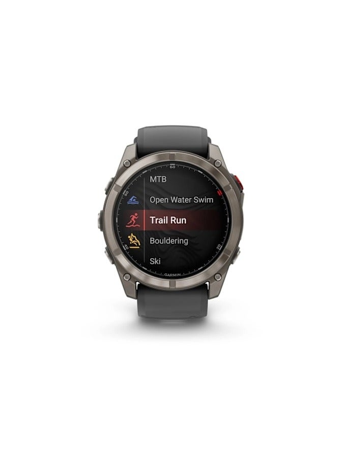 GARMIN Fenix 8 Pro - 51MM - Titanium with Graphite/Black Silicone Band - Up to 15 Days of Battery Life  - 1.4"Amoled Display, sapphire crystal, Heart Rate Monitor, All day stress monitor, Gps tracking, Super bright LED flashlight, iOS and Android compatible Graphite - Image 4