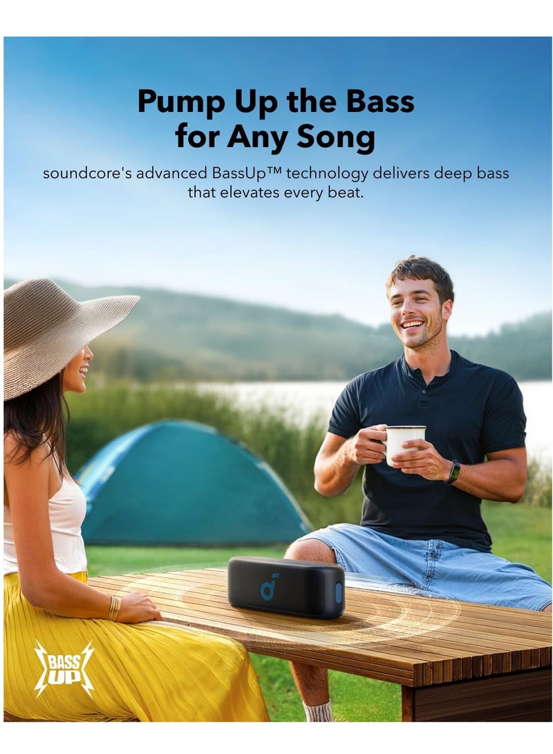 ساوند كور سماعة بلوتوث Soundcore من Anker Select 2S بقوة 20 واط، صوت ستيريو، تقنية BassUp، معادل صوت مخصص، اقتران ستيريو لاسلكي، مقاومة للماء IPX7 ومدة تشغيل 16 ساعة، سماعة محمولة للاستخدام المنزلي، والتخييم، والأنشطة الخارجية - Image 3