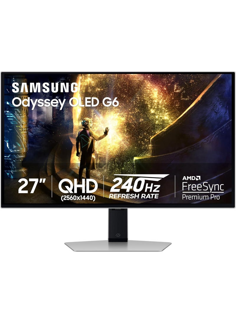 SAMSUNG 27 Odyssey OLED G6 (G61SD) QHD 240Hz 0.03ms FreeSync Premium Pro Gaming Monitor with Sleek Metal Design Silver - Image 1