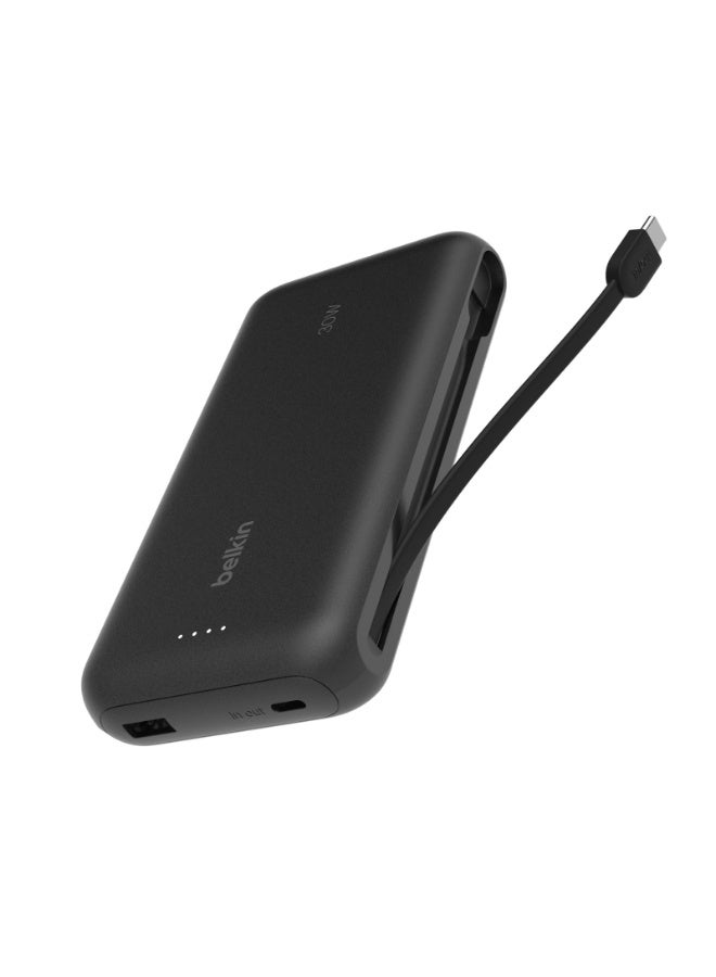 belkin BoostCharge PowerBank 20K | Built-in USB-C Cable, Fast 30W PD Output, 4.7in/12cm Integrated USB-C cable, Charge 3x Devices Same Time, LED indicator, Pre-charged ready for Use - Black black - Image 1