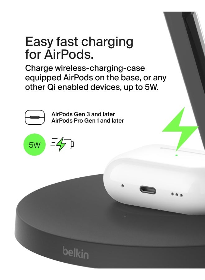 بيلكين BoostCharge Pro 3 في 1 | حامل شحن مغناطيسي لاسلكي مع Qi2 15 واط، مغناطيس قوي، شحن سريع لهواتف آبل وأندرويد، ساعة آبل 9/8/7 ألترا 2، يشمل مزود طاقة 40 واط - أسود - Image 5