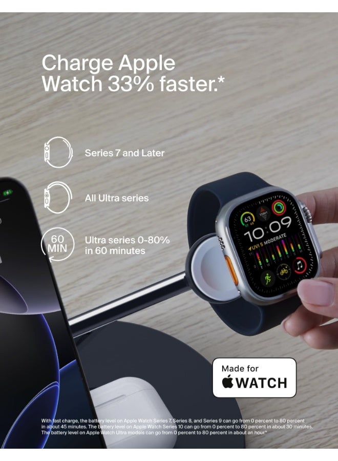 بيلكين BoostCharge Pro 3 في 1 | حامل شحن مغناطيسي لاسلكي مع Qi2 15 واط، مغناطيس قوي، شحن سريع لهواتف آبل وأندرويد، ساعة آبل 9/8/7 ألترا 2، يشمل مزود طاقة 40 واط - أسود - Image 4