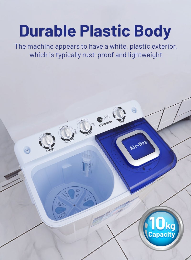 عفرا غسالة أفرا توين توب 10 كجم مع تجفيف هوائي، فلتر سحري ودوّار كبير، أبيض/أزرق – AF-1003TTWB - Image 2