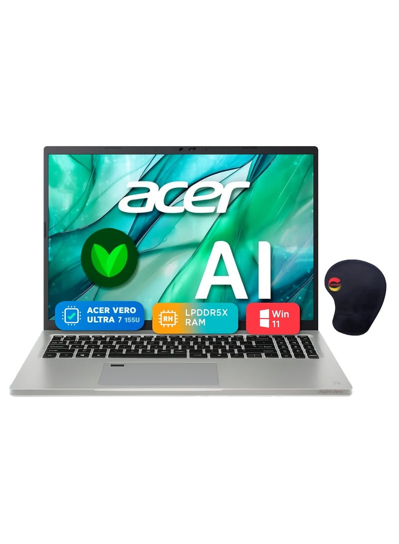 Acer (Upgraded Version) Vero 16 inch AI Laptop, 16" WQXGA Display, Intel Core Ultra 7 155U, 16GB LPDDR5X RAM, 1TB PCIe 4.0 SSD, QHD Webcam, WiFi 6E, win11 with Consumix Mousepad English/Arabic Gray English/Arabic Gray - Image 1