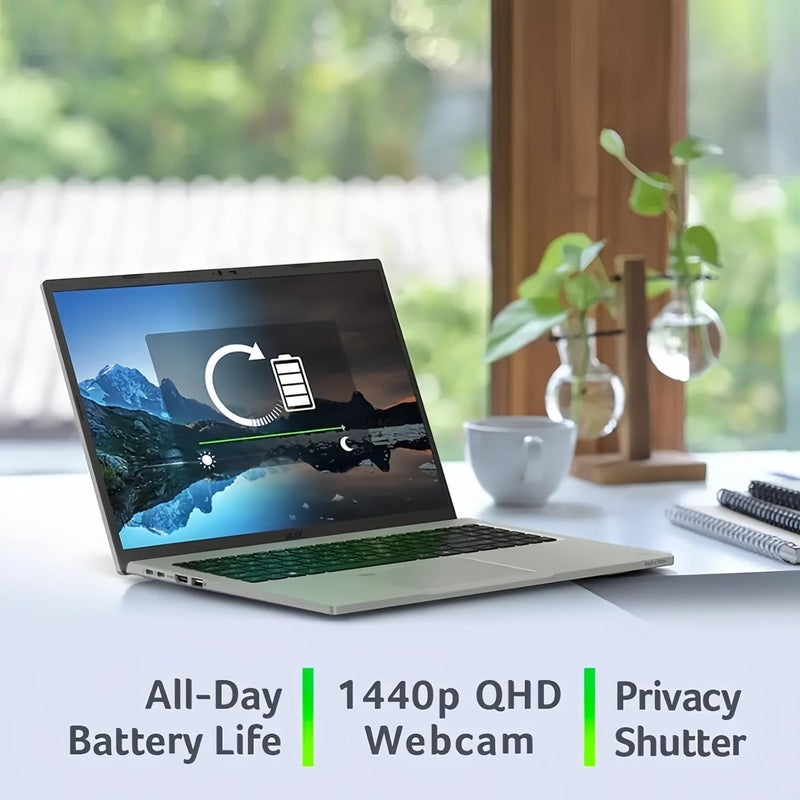 Acer (Upgraded Version) Vero 16 inch AI Laptop, 16" WQXGA Display, Intel Core Ultra 7 155U, 16GB LPDDR5X RAM, 1TB PCIe 4.0 SSD, QHD Webcam, WiFi 6E, win11 with Consumix Mousepad English/Arabic Gray English/Arabic Gray - Image 3