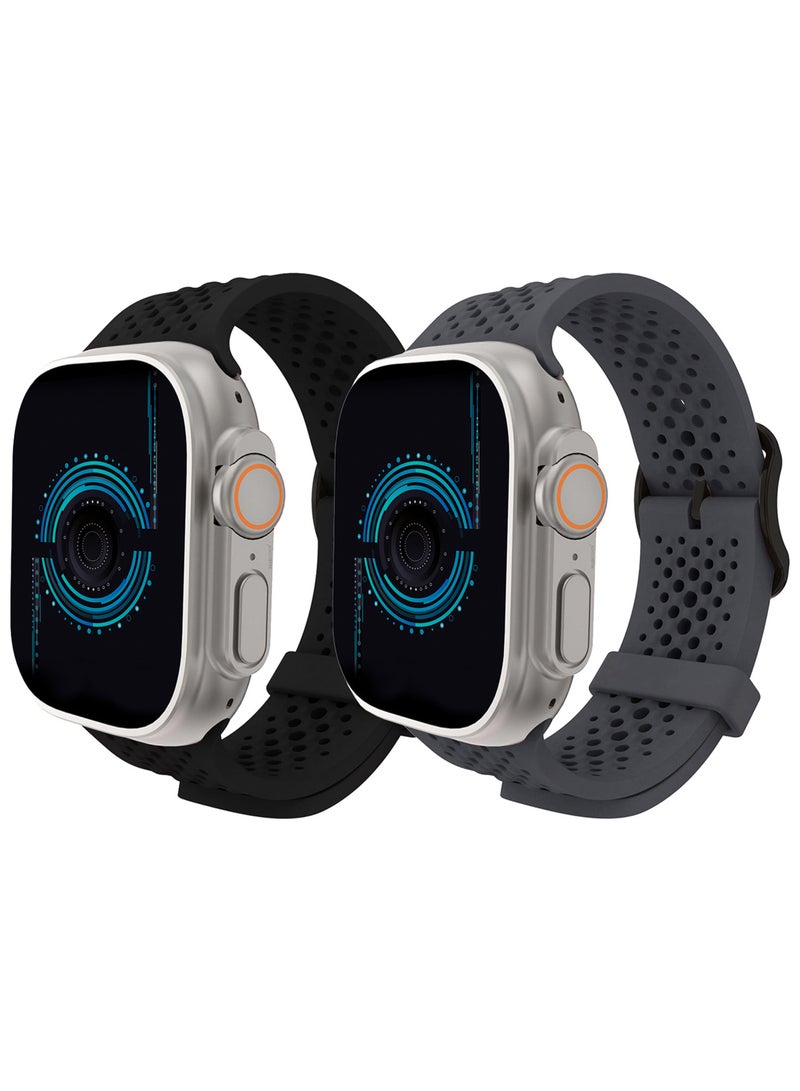 MARGOUN 2Packs 49mm/45mm/44mm/42mm(Series10) Sport Silicone Watch Band Compatible with Apple Watch Series 9/8/7/6/5/4/3/2/1 & SE – Breathable Soft Strap with Buckle Multicolour-2 - Image 2