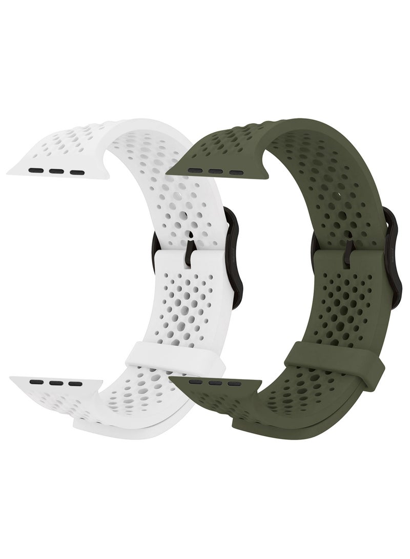 MARGOUN 2Packs 49mm/45mm/44mm/42mm(Series10) Sport Silicone Watch Band Compatible with Apple Watch Series 9/8/7/6/5/4/3/2/1 & SE – Breathable Soft Strap with Buckle Multicolour-4 - Image 1