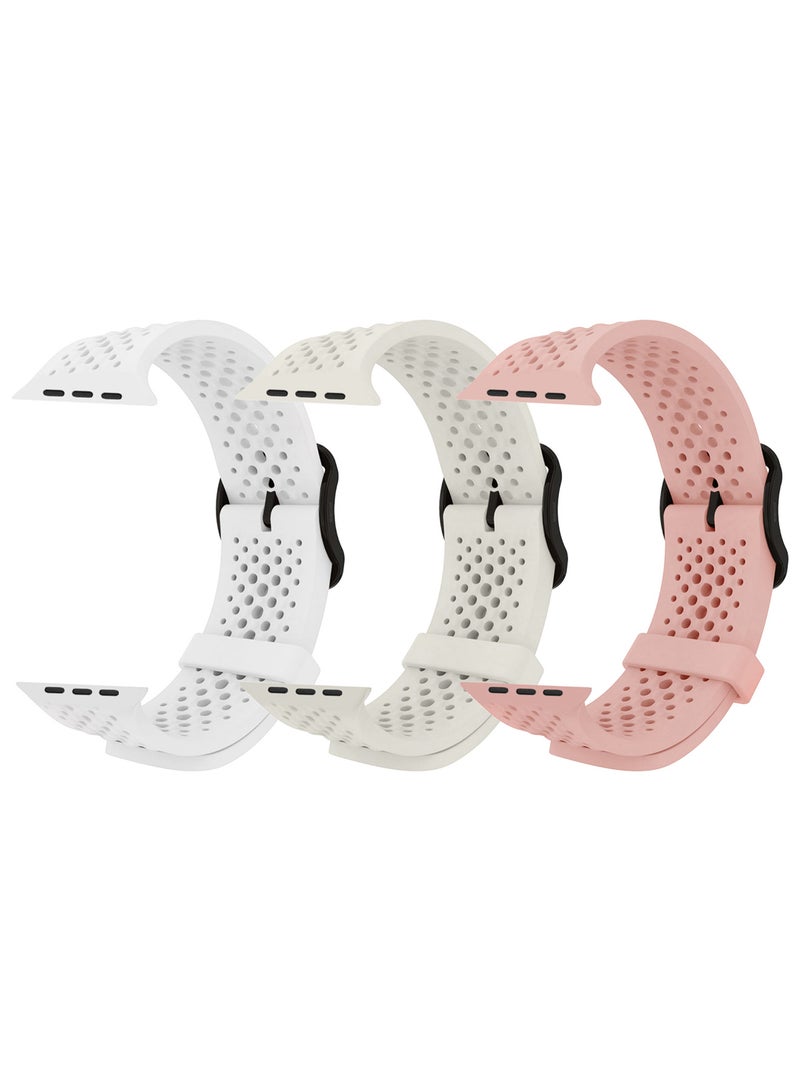 MARGOUN 3Packs 49mm/45mm/44mm/42mm(Series10) Sport Silicone Watch Band Compatible with Apple Watch Series 9/8/7/6/5/4/3/2/1 & SE – Breathable Soft Strap with Buckle Multicolour-10 - Image 1