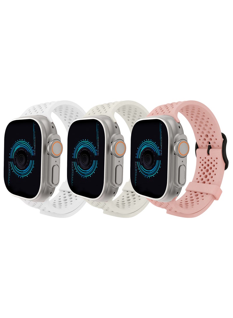 MARGOUN 3Packs 49mm/45mm/44mm/42mm(Series10) Sport Silicone Watch Band Compatible with Apple Watch Series 9/8/7/6/5/4/3/2/1 & SE – Breathable Soft Strap with Buckle Multicolour-10 - Image 2