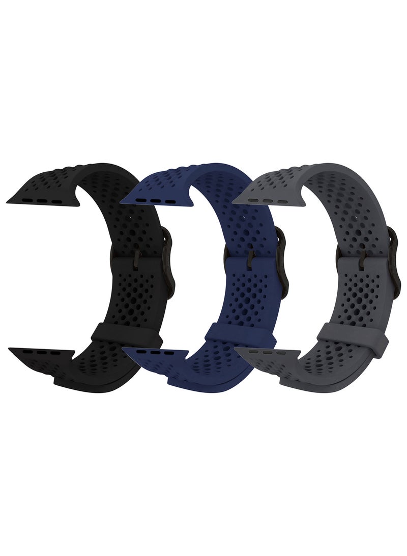 MARGOUN 3Packs 49mm/45mm/44mm/42mm(Series10) Sport Silicone Watch Band Compatible with Apple Watch Series 9/8/7/6/5/4/3/2/1 & SE – Breathable Soft Strap with Buckle Multicolour-8 - Image 1