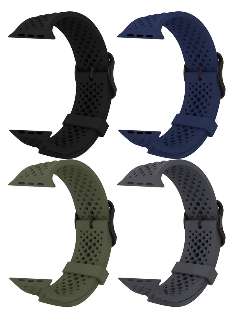 MARGOUN 4Packs 49mm/45mm/44mm/42mm(Series10) Sport Silicone Watch Band Compatible with Apple Watch Series 9/8/7/6/5/4/3/2/1 & SE – Breathable Soft Strap with Buckle Multicolour-12 - Image 1