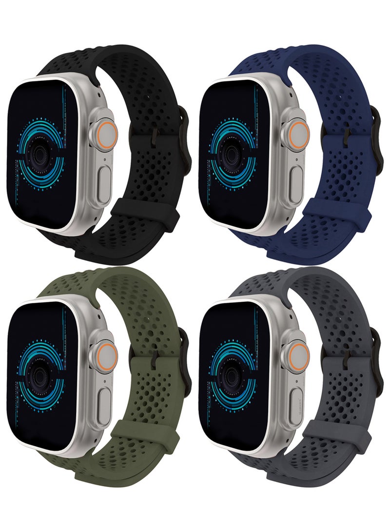MARGOUN 4Packs 49mm/45mm/44mm/42mm(Series10) Sport Silicone Watch Band Compatible with Apple Watch Series 9/8/7/6/5/4/3/2/1 & SE – Breathable Soft Strap with Buckle Multicolour-12 - Image 2