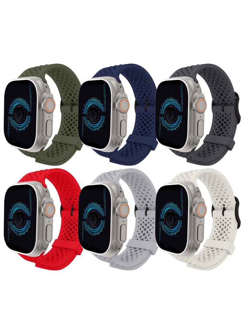 MARGOUN 6Packs 49mm/45mm/44mm/42mm(Series10) Sport Silicone Watch Band Compatible with Apple Watch Series 9/8/7/6/5/4/3/2/1 & SE – Breathable Soft Strap with Buckle Multicolour-16 - Image 2