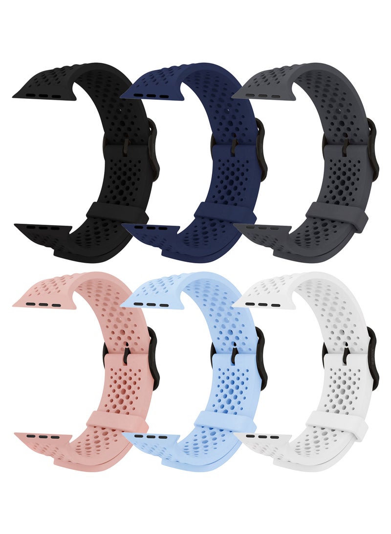 MARGOUN 6Packs 49mm/45mm/44mm/42mm(Series10) Sport Silicone Watch Band Compatible with Apple Watch Series 9/8/7/6/5/4/3/2/1 & SE – Breathable Soft Strap with Buckle Multicolour-15 - Image 1