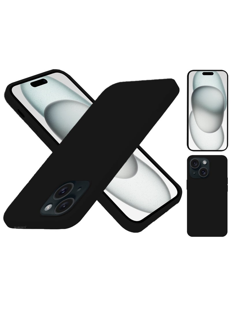 MARGOUN Silicone Case Cover for Apple iPhone 15 Plus, Slim Protective Cover with Microfiber Lining, Drop Protection - Black - Image 5