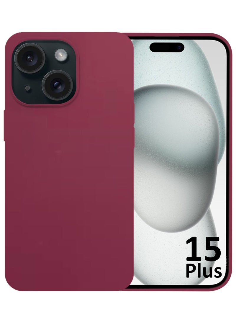 MARGOUN Silicone Case Cover for Apple iPhone 15 Plus, Slim Protective Cover with Microfiber Lining, Drop Protection - Cherry - Image 1