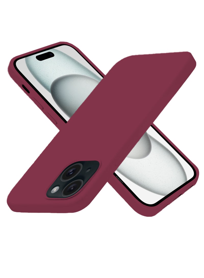MARGOUN Silicone Case Cover for Apple iPhone 15 Plus, Slim Protective Cover with Microfiber Lining, Drop Protection - Cherry - Image 2