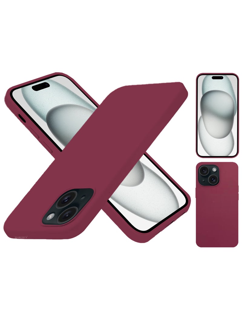 MARGOUN Silicone Case Cover for Apple iPhone 15 Plus, Slim Protective Cover with Microfiber Lining, Drop Protection - Cherry - Image 5