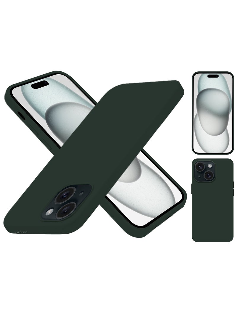 MARGOUN Silicone Case Cover for Apple iPhone 15 Plus, Slim Protective Cover with Microfiber Lining, Drop Protection - Dark Green - Image 5