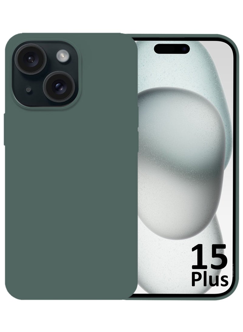 مارجون Silicone Case Cover for Apple iPhone 15 Plus, Slim Protective Cover with Microfiber Lining, Drop Protection - Forest Green - Image 1