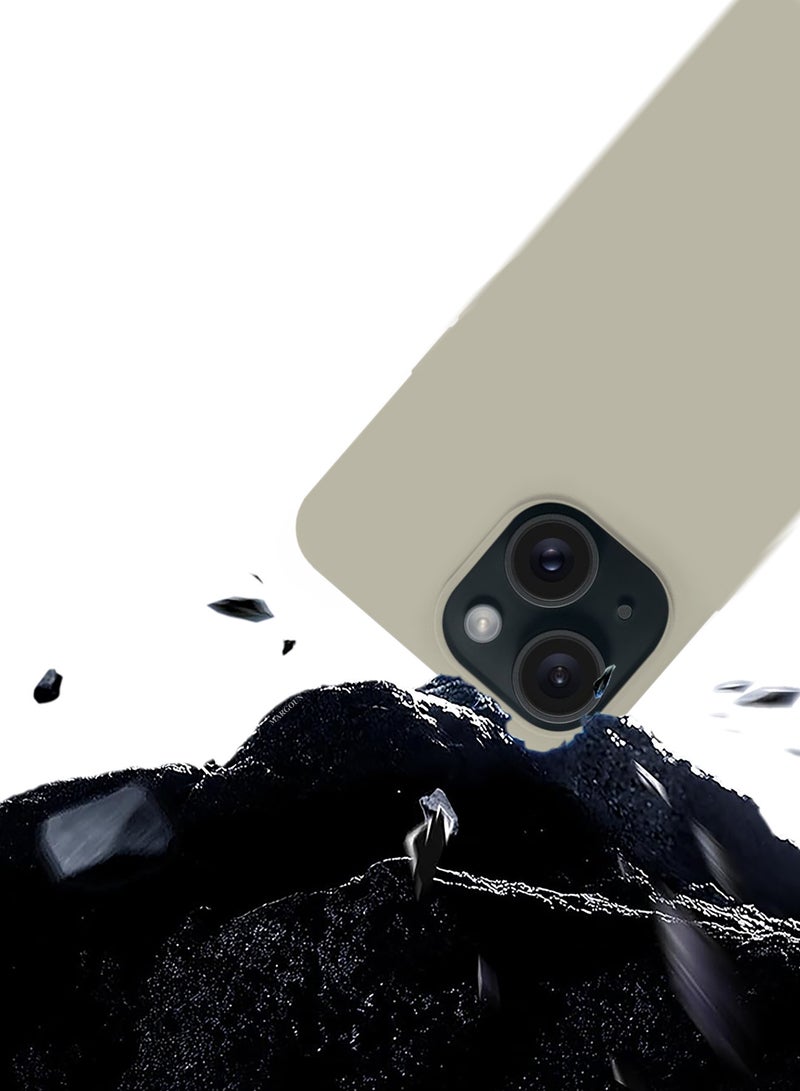 MARGOUN Silicone Case Cover for Apple iPhone 15 Plus, Slim Protective Cover with Microfiber Lining, Drop Protection - Natural Titanium - Image 4