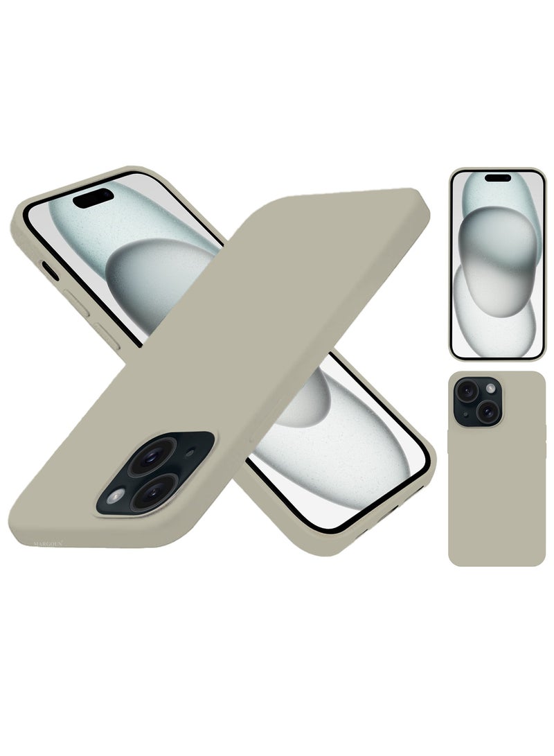 MARGOUN Silicone Case Cover for Apple iPhone 15 Plus, Slim Protective Cover with Microfiber Lining, Drop Protection - Natural Titanium - Image 5