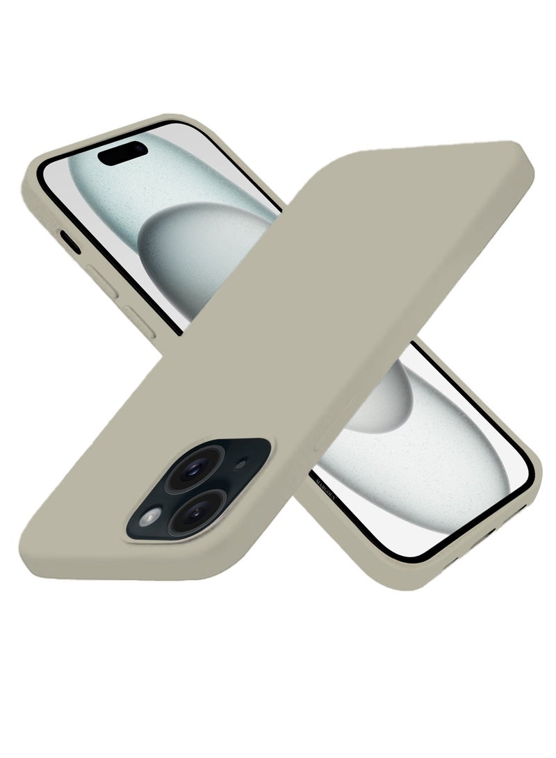 MARGOUN Silicone Case Cover for Apple iPhone 15 Plus, Slim Protective Cover with Microfiber Lining, Drop Protection - Natural Titanium - Image 2
