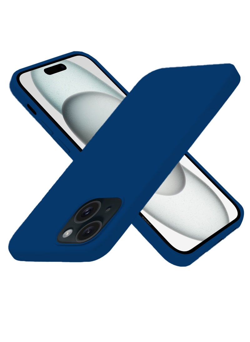 مارجون Silicone Case Cover for Apple iPhone 15 Plus, Slim Protective Cover with Microfiber Lining, Drop Protection - Midnight Blue - Image 2
