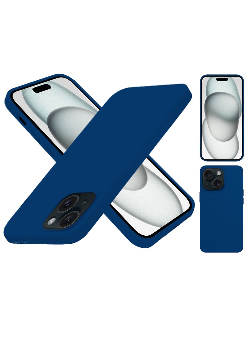 مارجون Silicone Case Cover for Apple iPhone 15 Plus, Slim Protective Cover with Microfiber Lining, Drop Protection - Midnight Blue - Image 5
