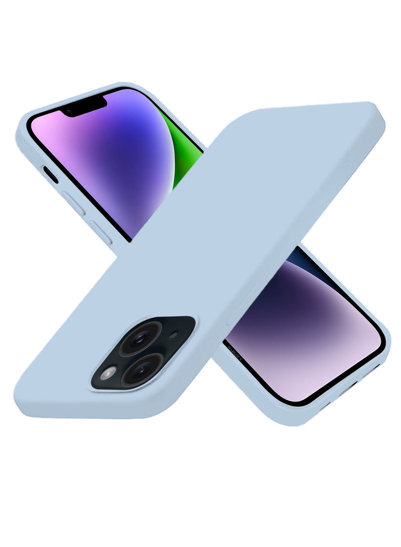 مارجون Silicone Case Cover for Apple iPhone 14 Plus, Slim Protective Cover with Microfiber Lining, Drop Protection - Light Blue - Image 2