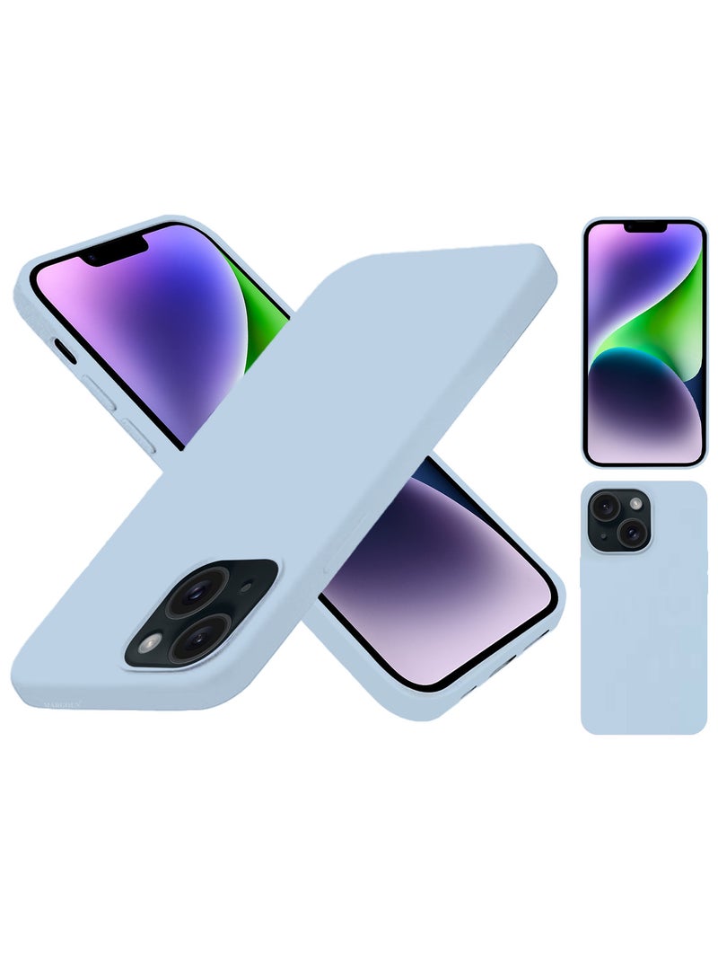 مارجون Silicone Case Cover for Apple iPhone 14 Plus, Slim Protective Cover with Microfiber Lining, Drop Protection - Light Blue - Image 5