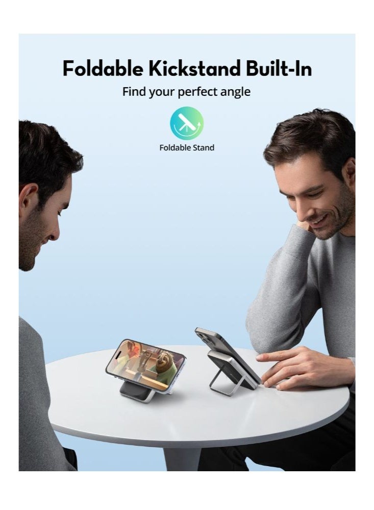 RAVPOWER Magnetic Power Bank, 20W PD Fast Charging, 15W Qi2 Wireless Charger, Ultra Slim Portable Charger with Foldable Kickstand, Compatible iPhone, PB1217 black - Image 5