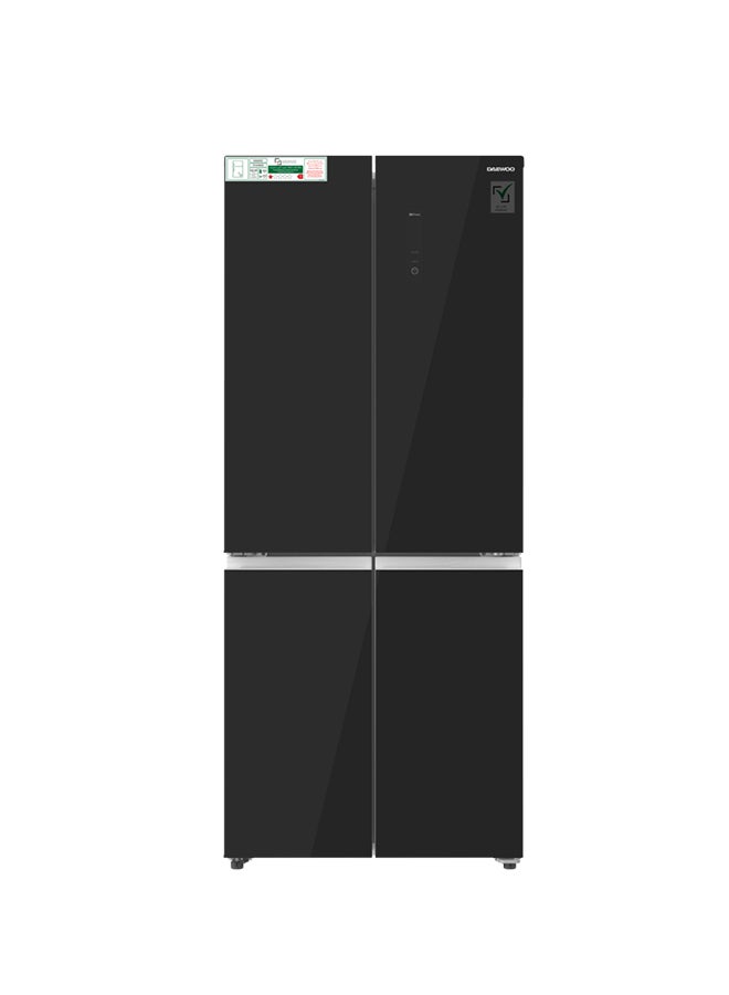 DAEWOO 640L Gross Capacity & 519L Net Capacity, 4 Door Refrigerator with Digital Display, Smart Inverter Compressor, Quick Freeze Technology, Total No Frost, FR-640B4DI Black Glass