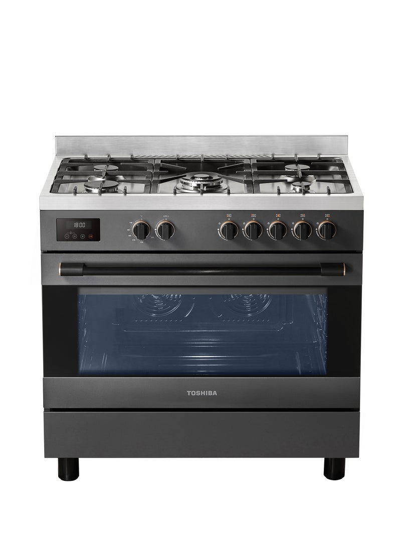 Toshiba 90x60 Professional Gas Cooker with 5 Gas Burner having Mechanical Control & Molded Rack Support-Grey RQ1-90MG5GE(GR) Charcoal Grey - Image 1