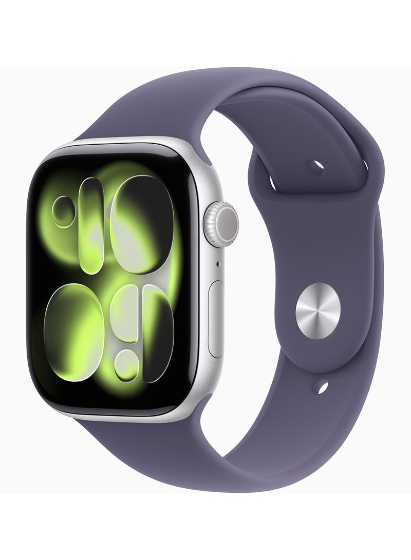 Apple Watch Series 11 GPS + Cellular 46mm (TDRA Version) Silver Aluminium Case With Purple Fog Sport Band - S/M - Image 1