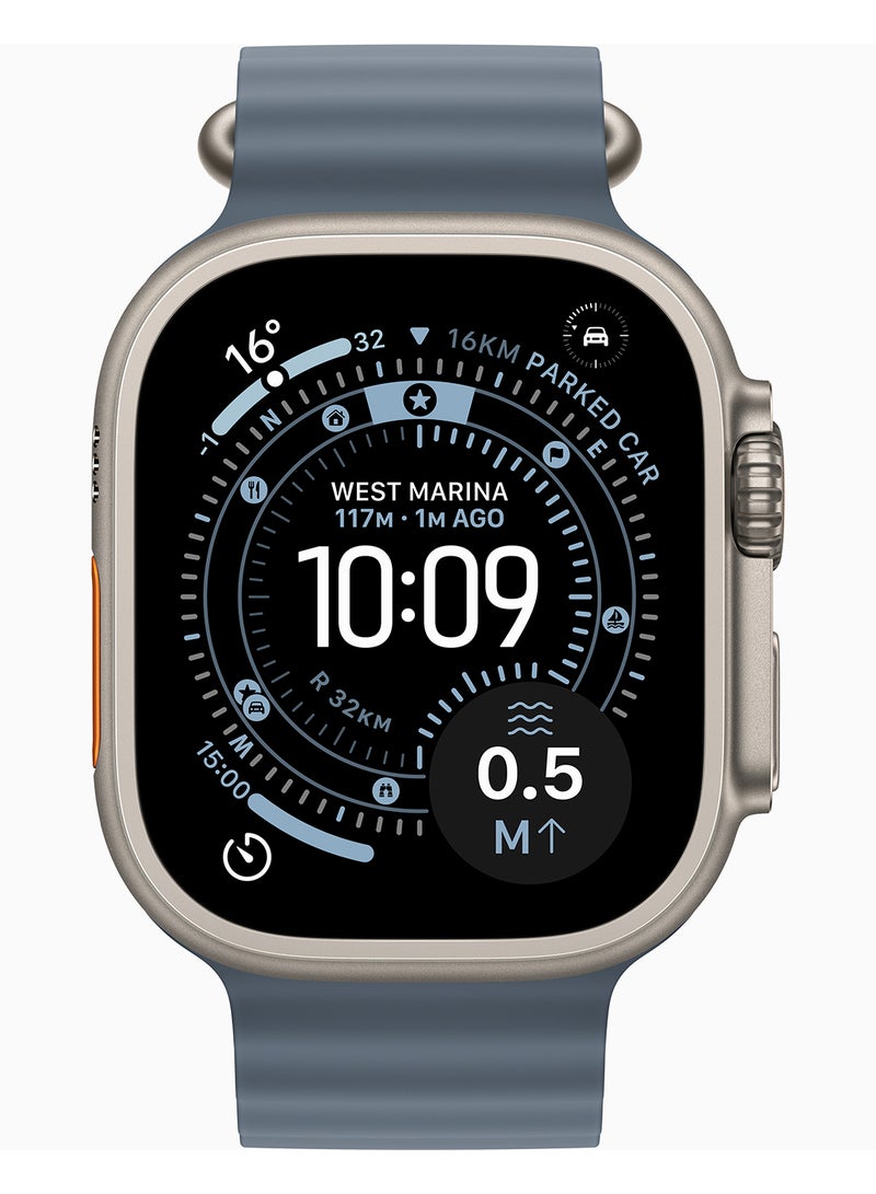 Apple Watch Ultra 3 GPS + Cellular 49mm Natural Titanium Case With Anchor Blue Ocean Band - Image 2