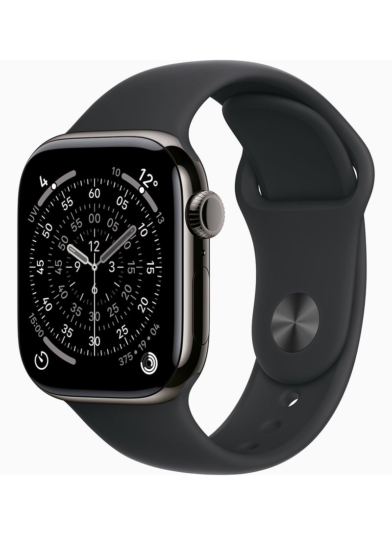 Apple Watch Series 11 GPS + Cellular 42mm (TDRA Version) Slate Titanium Case With Black Sport Band Slate Case - S/M - Image 1
