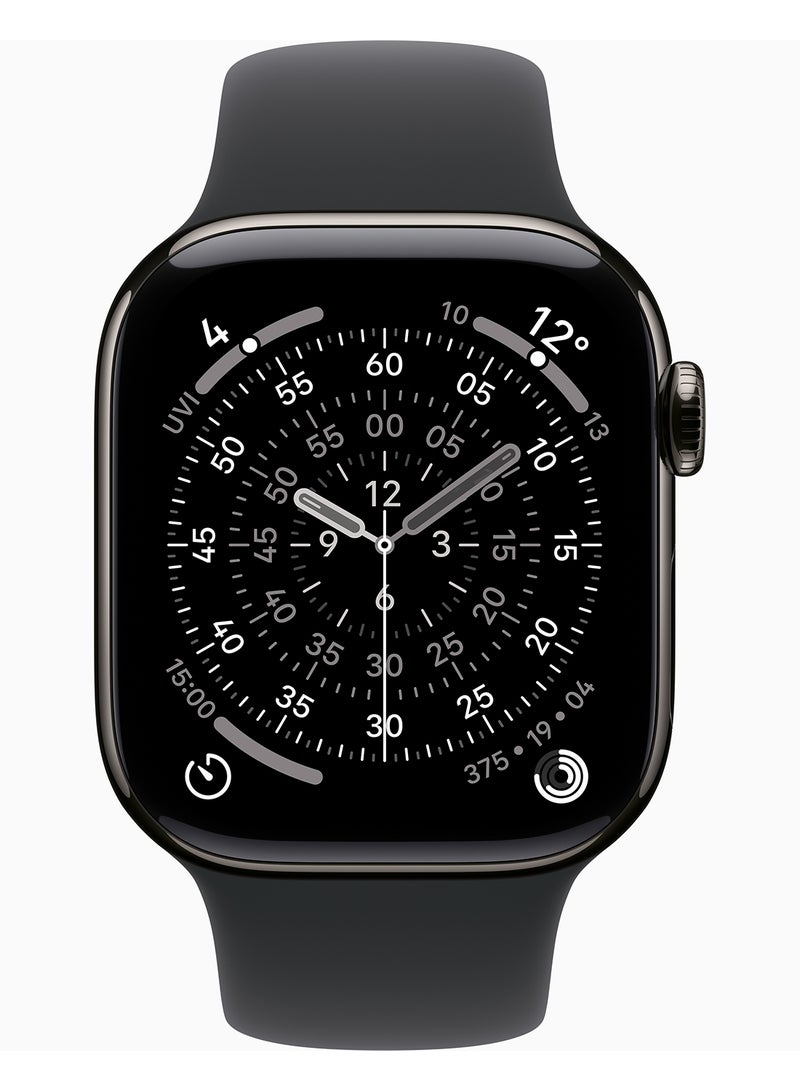 Apple Watch Series 11 GPS + Cellular 42mm (TDRA Version) Slate Titanium Case With Black Sport Band Slate Case - S/M - Image 2