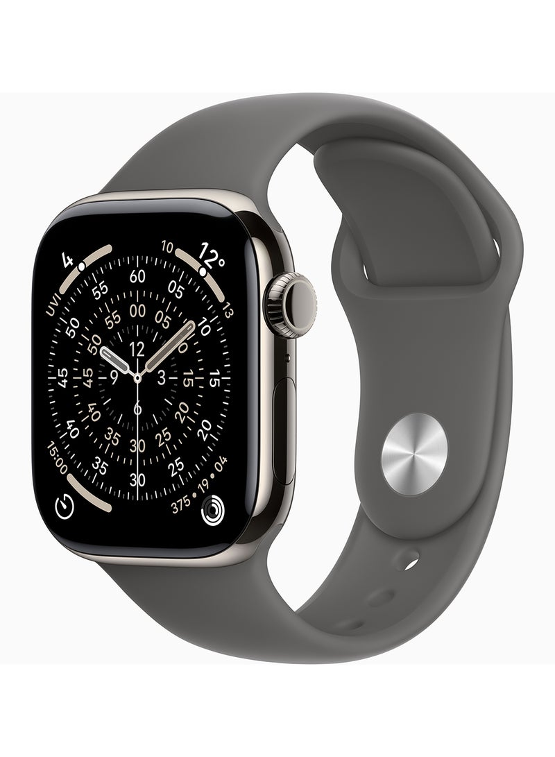 Apple Watch Series 11 GPS + Cellular 42mm (TDRA Version) Natural Titanium Case With Stone Grey Sport Band - S/M - Image 1