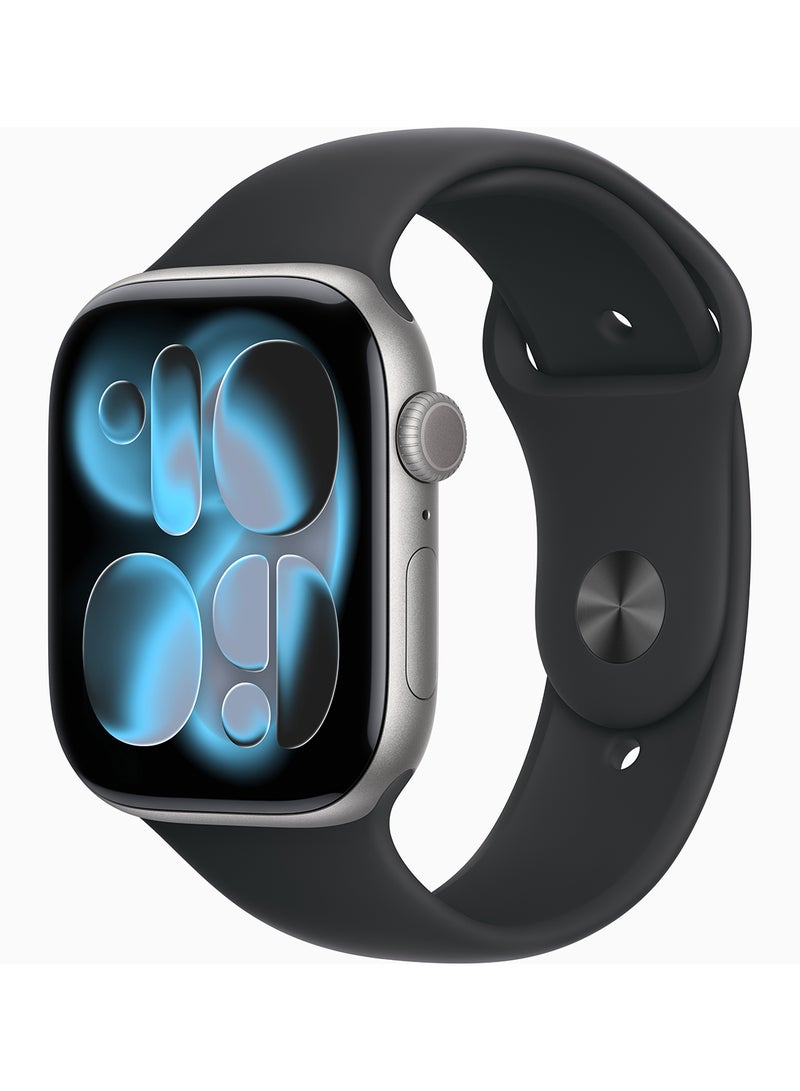 Apple Watch Series 11 GPS + Cellular 46mm Space Grey Aluminium Case With Black Sport Band SG Case - M/L - Image 1