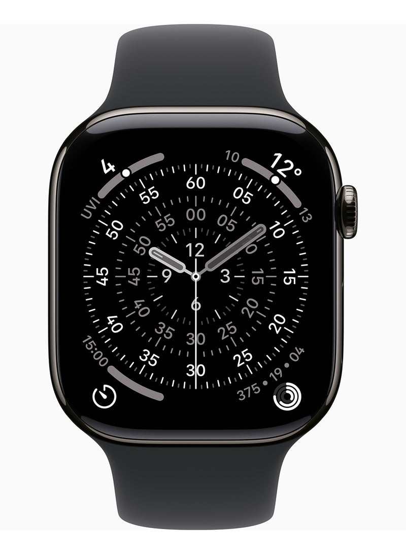 Apple Watch Series 11 GPS + Cellular 46mm (TDRA Version) Slate Titanium Case With Black Sport Band Slate Case - S/M - Image 2