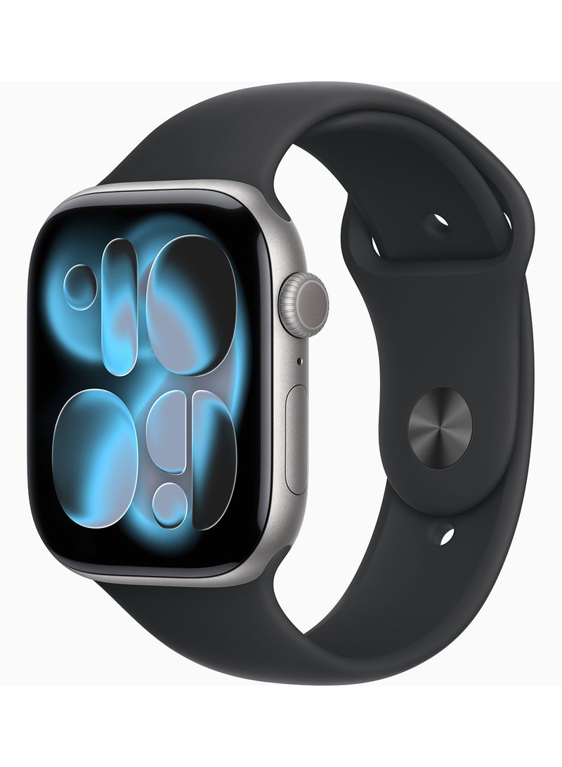 Apple Watch Series 11 GPS 46mm Space Grey Aluminium Case With Black Sport Band SG Case - M/L - Image 1